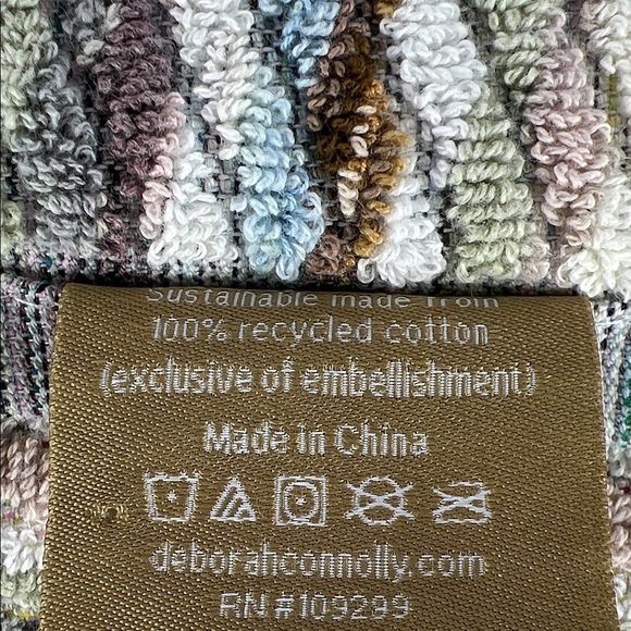 Deborah Connolly Bath Towel Set Green Blue Striped Textured Fall Decor 2 Pc NEW - Picture 8 of 8